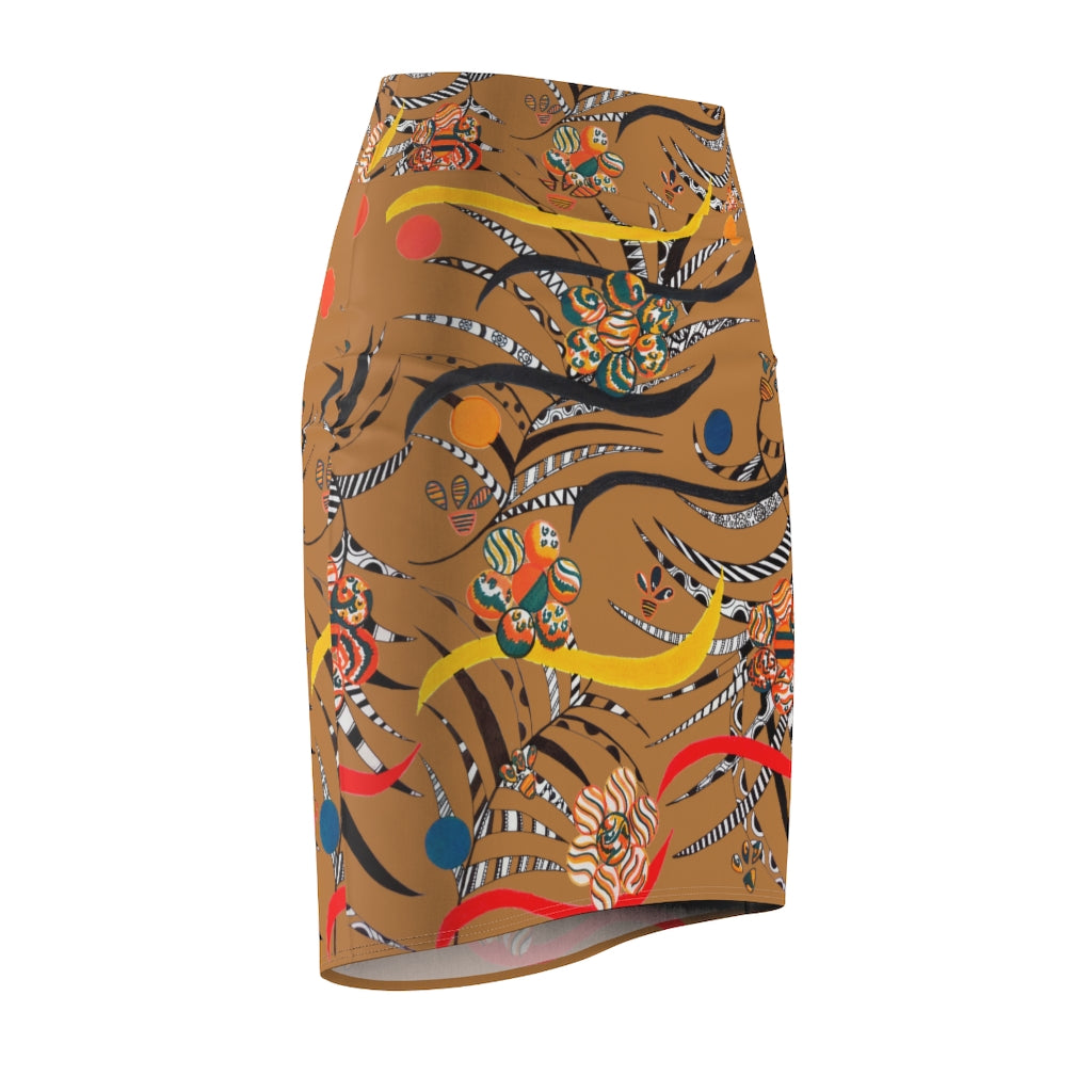 tussock floral & animal print pencil skirt