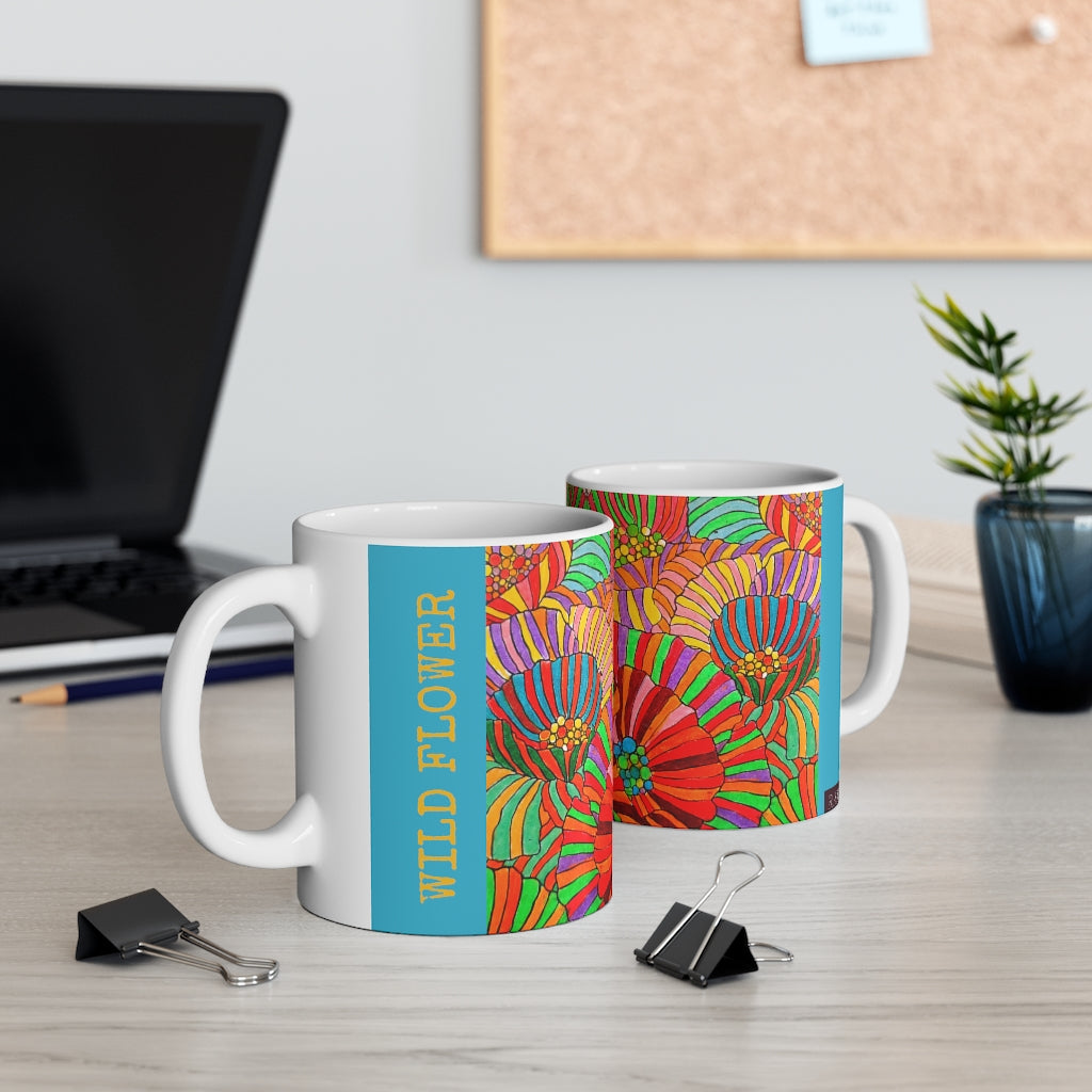 Wild Flower Aqua Ceramic Mug 11oz