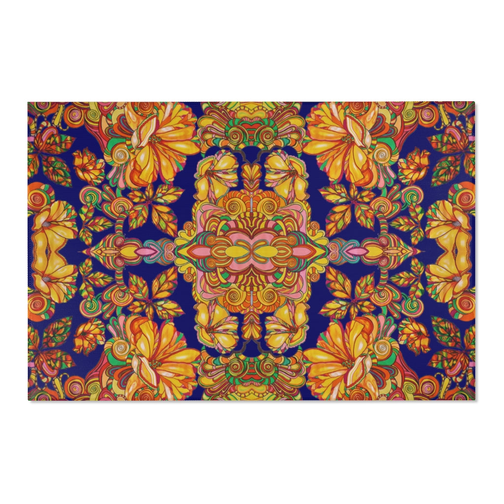 Artsy Floral Persian Blue Area Rug