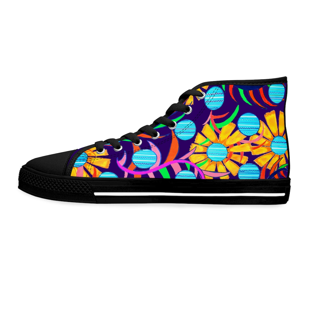 Ink Sunflower Women's High Top Sneakers