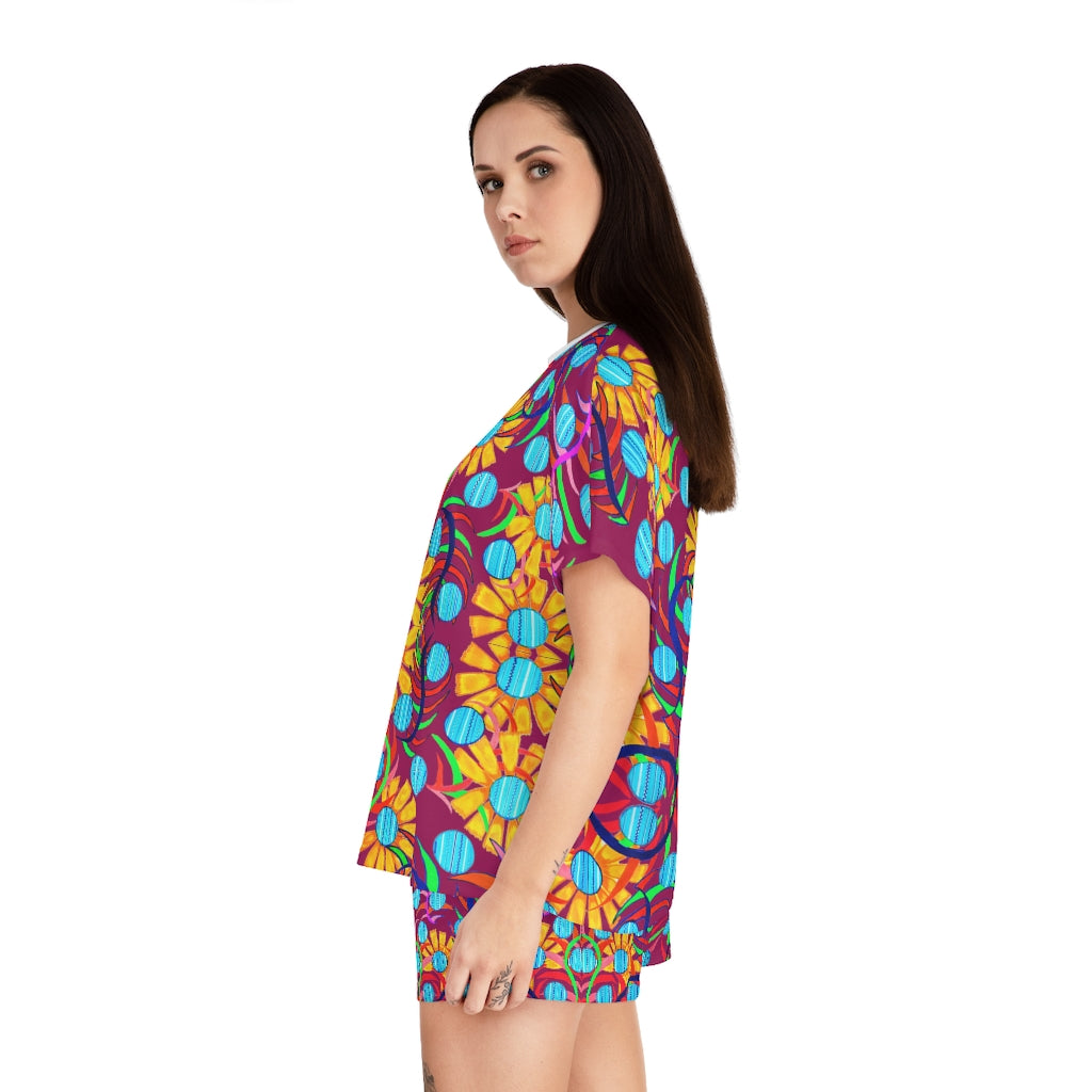 Orchid Sunflower Short Pajama Set (AOP)