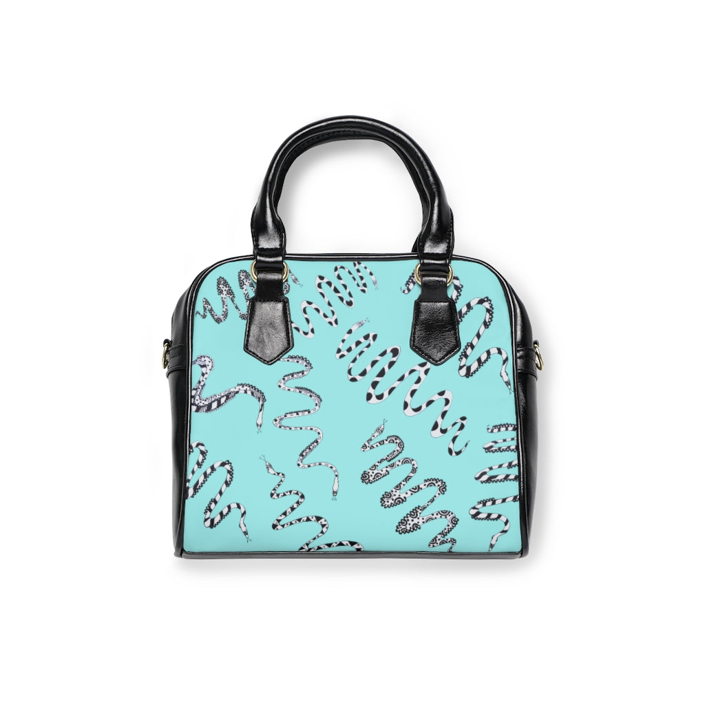 icy blue snake print handbag