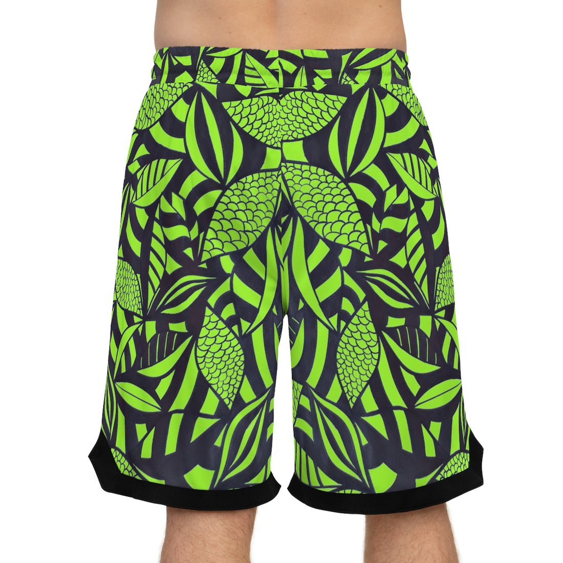 Lime Green Tropical Minimalist Basketball Rib Shorts (AOP)