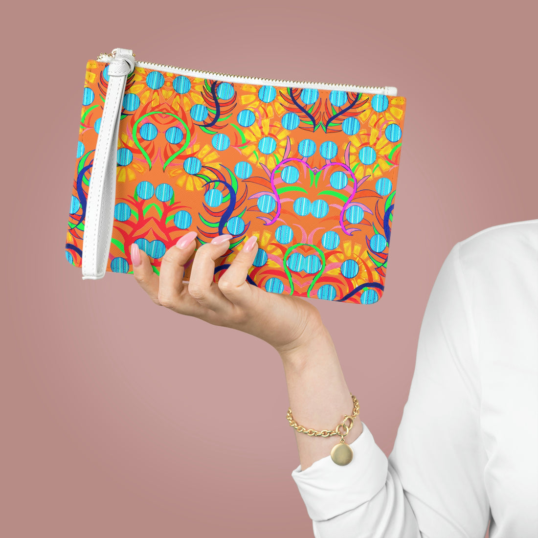 Peach Sunflower Print Clutch Bag