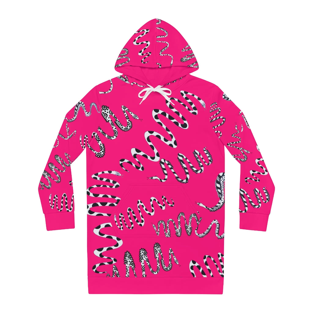 Hot Pink Snake Print Hoodie Dress