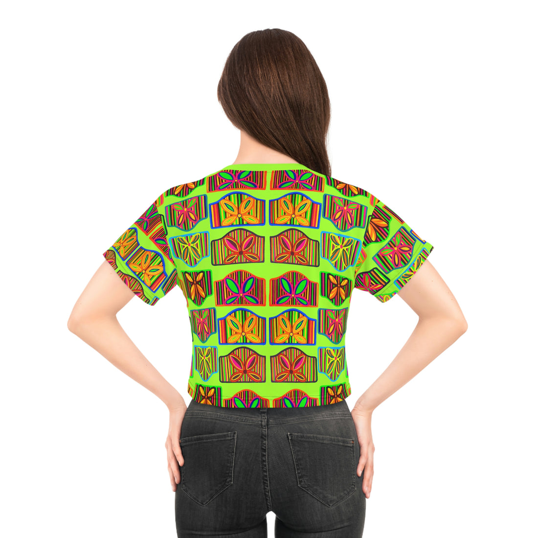 lime green art deco cropped tee for women