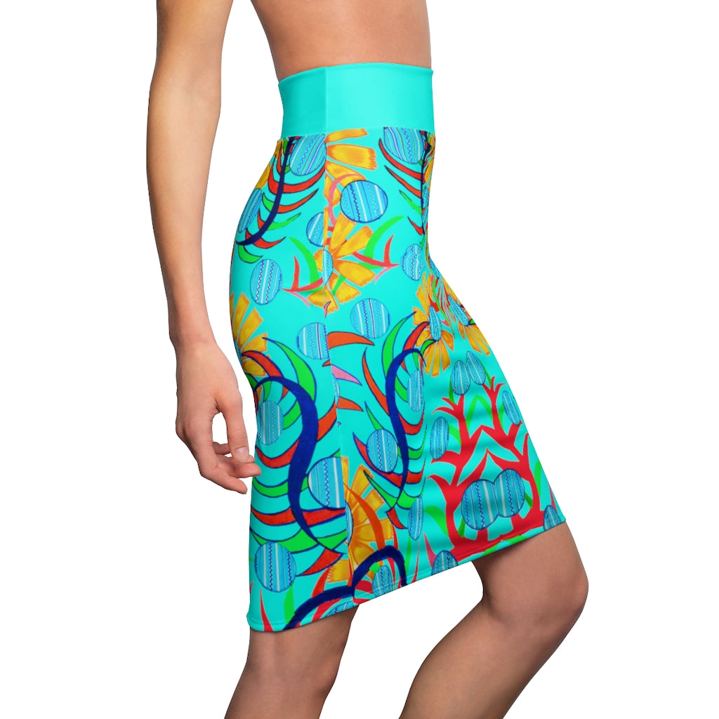 Sunflower Cyan Pencil Skirt