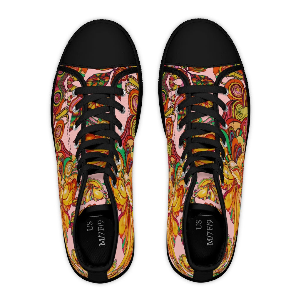 blush floral print canvas high top sneakers for women