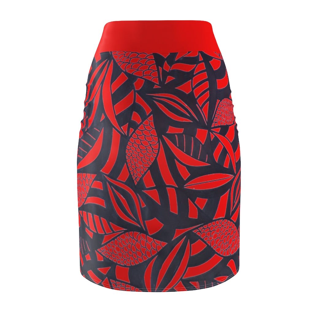 Tropical Minimalist Siren Red Pencil Skirt