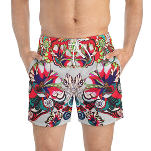 slate grey Graphic floral print men's swimming trunks by labelrara