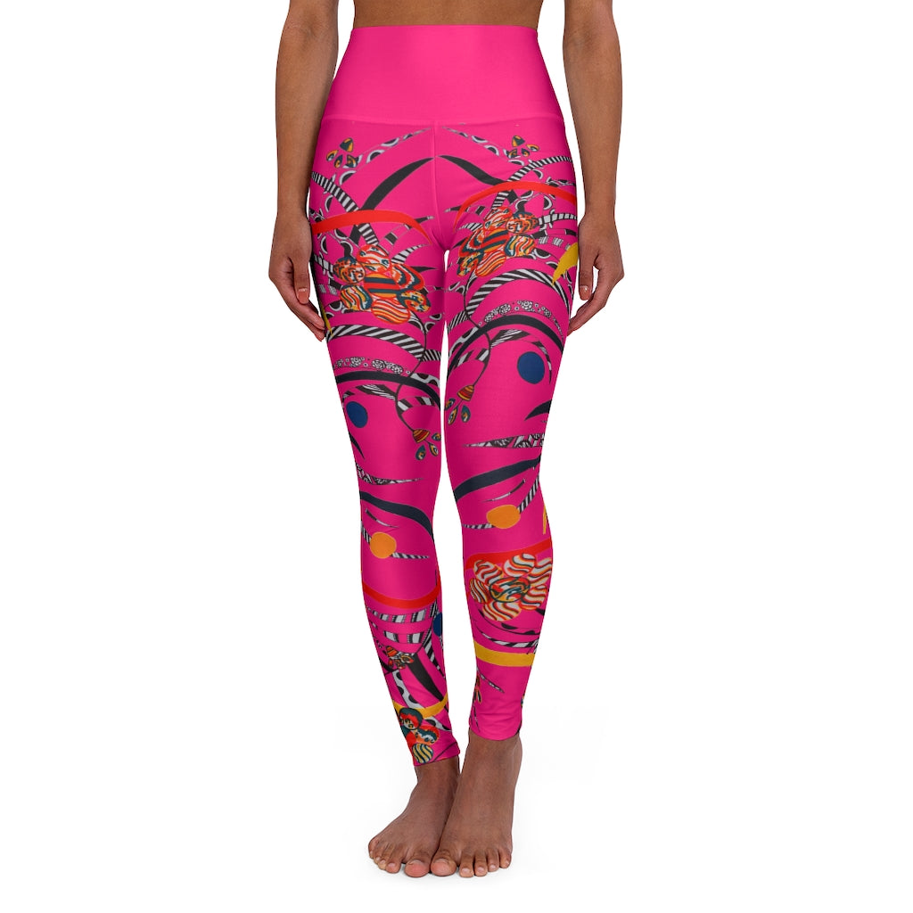 hot pink animal & floral print yoga leggings