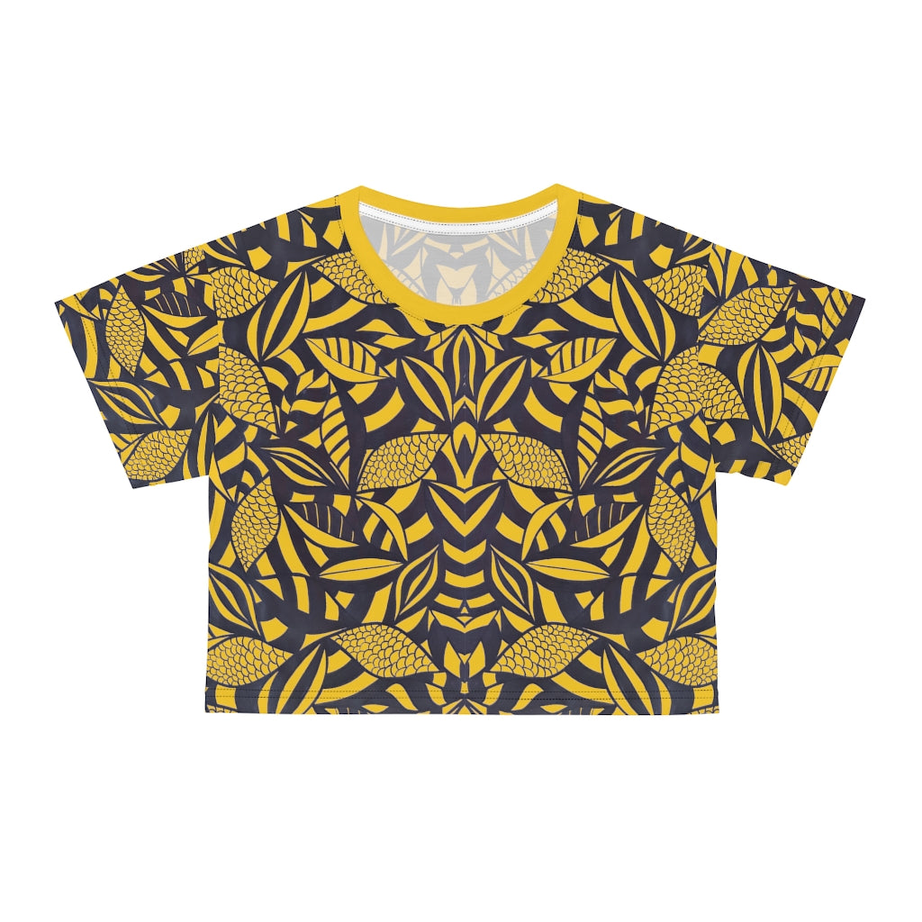 yellow tropical print crop t-shirt