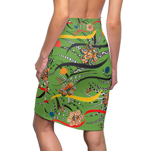 Olive Wilderness Print Pencil Skirt