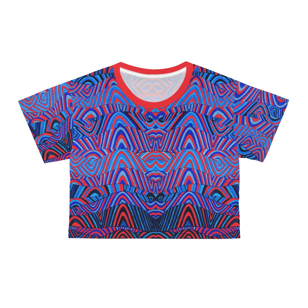 red psychedelic print crop t-shirt