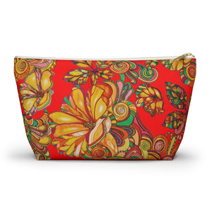 Red Artsy Floral Accessory Pouch