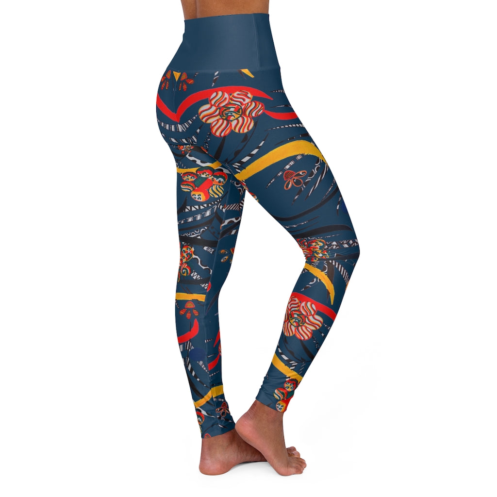 teal animal & floral print yoga leggings