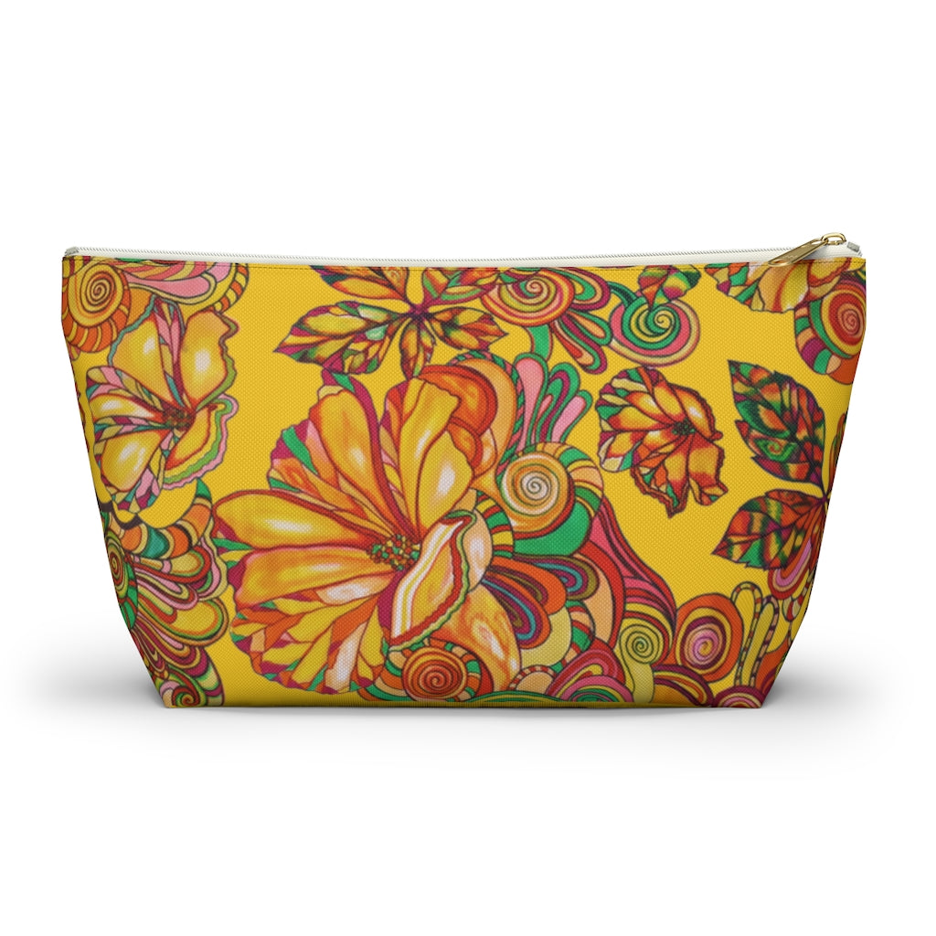 Yellow Artsy Floral Accessory Pouch