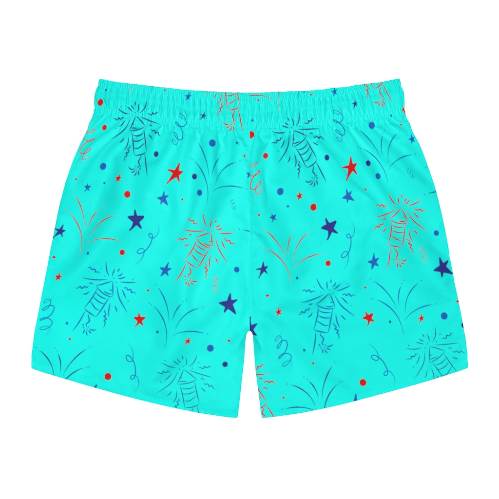 Men's Firecracker Cyan Swimming Trunks