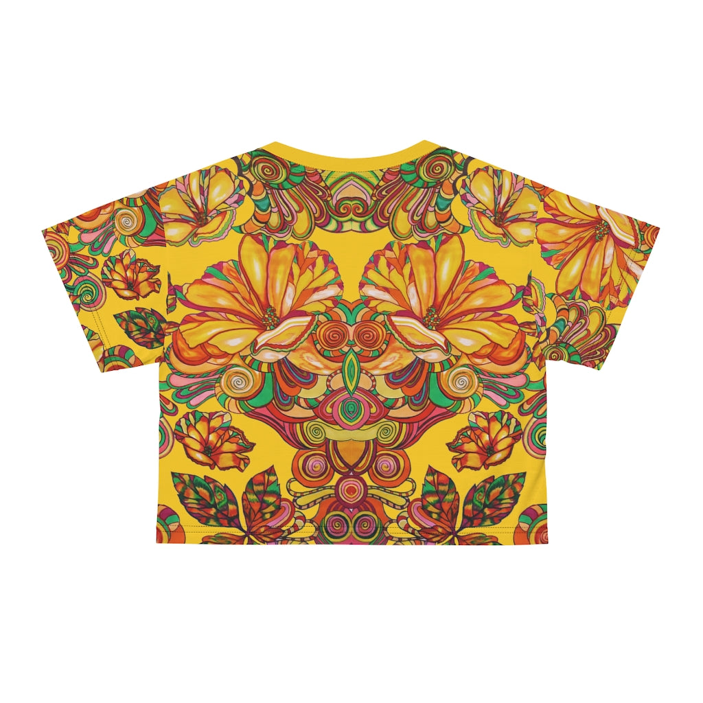 Yellow Artsy Floral AOP Crop Tee