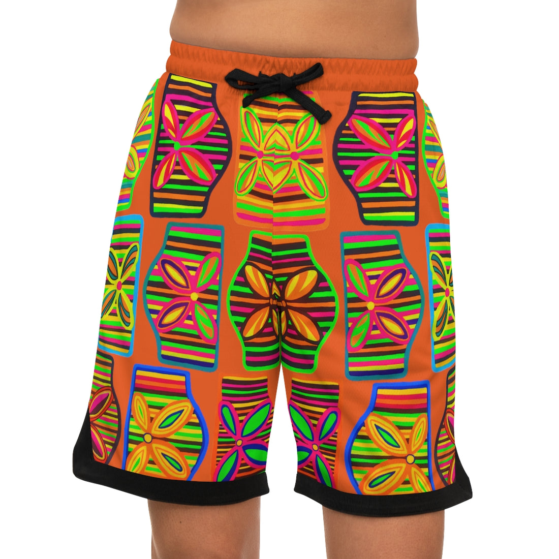 Orange Deco Print Basketball Rib Shorts (AOP)