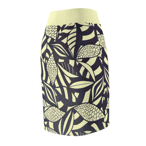 Tropical Minimalist Cream Pencil Skirt