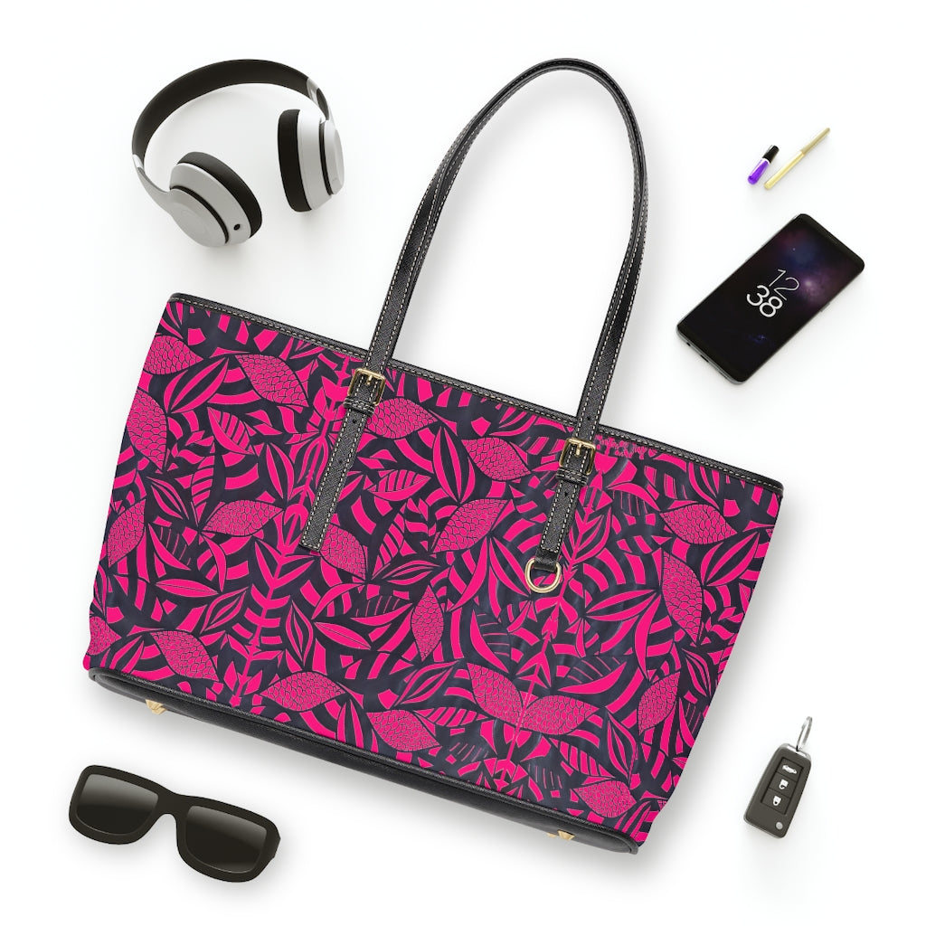 hot pink tropical print tote