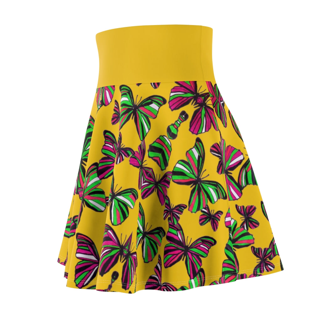 Butterflies Mustard Skater Skirt