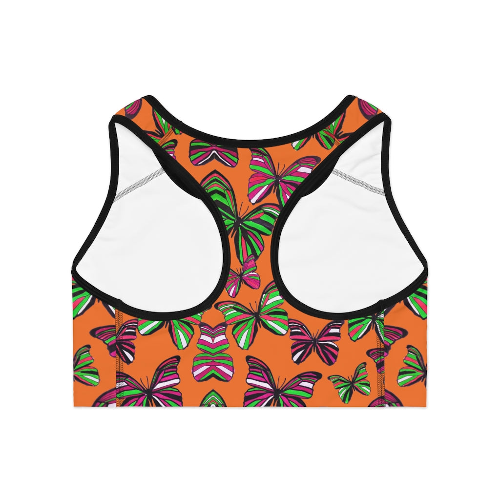 Orange Butterfly (AOP) Sports Bra