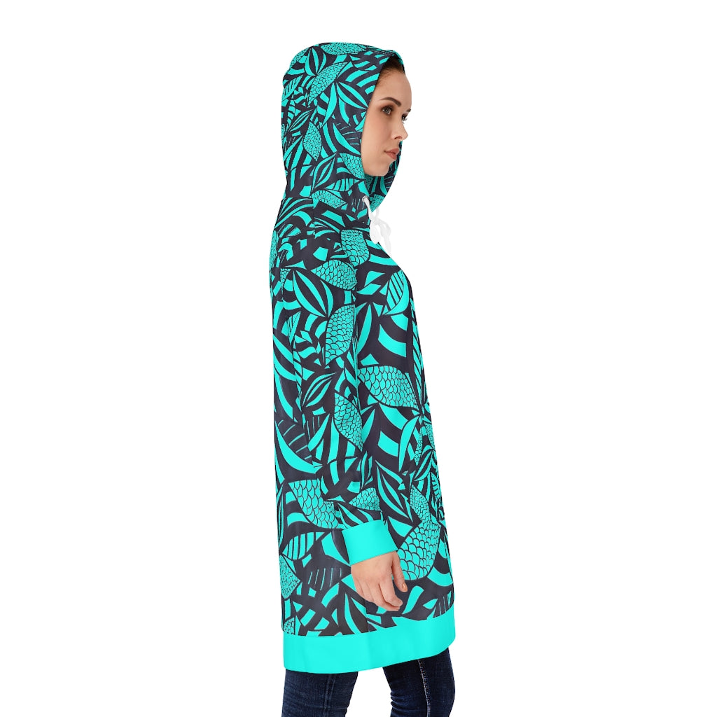 Tropical Minimalist Cyan Hoodie Dress (AOP)