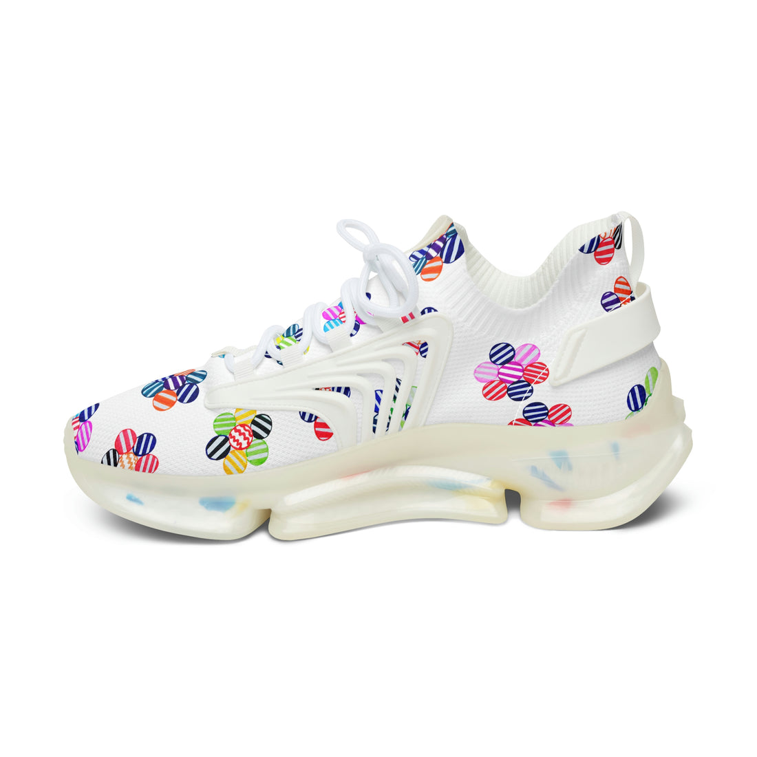 White Candy Floral Printed OTT Women's Mesh Knit Sneakers