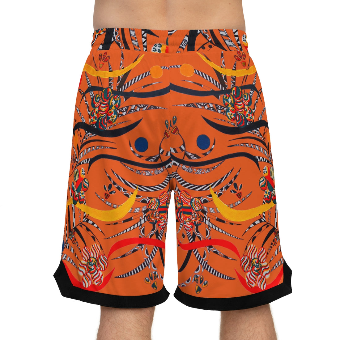 orange jungle and animal print basketball shorts for men