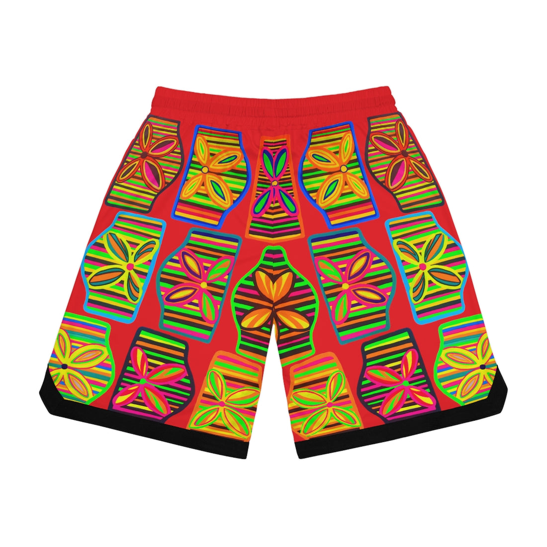 Red Deco Print Basketball Rib Shorts (AOP)