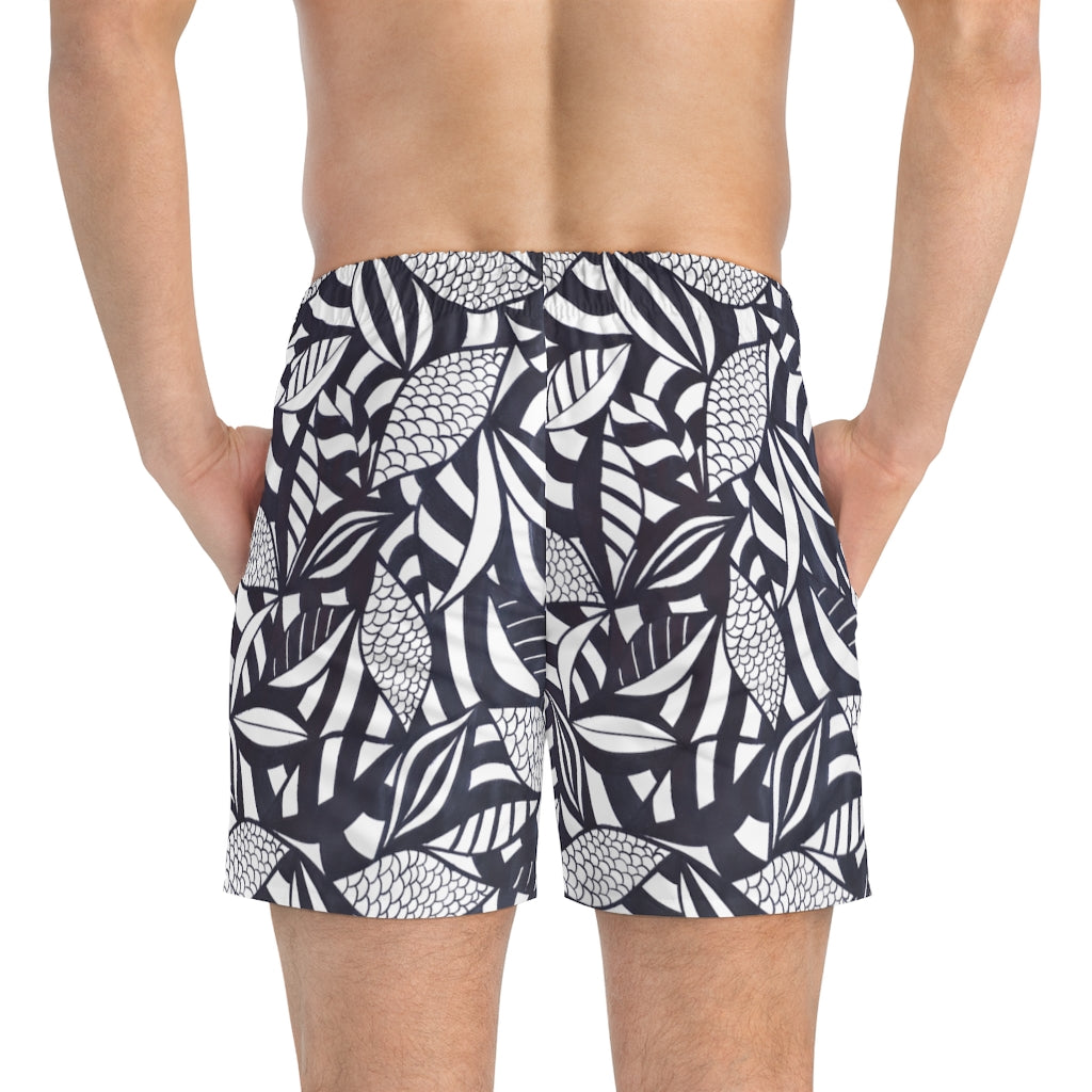 White Tropical Minimalist Swimming Trunks