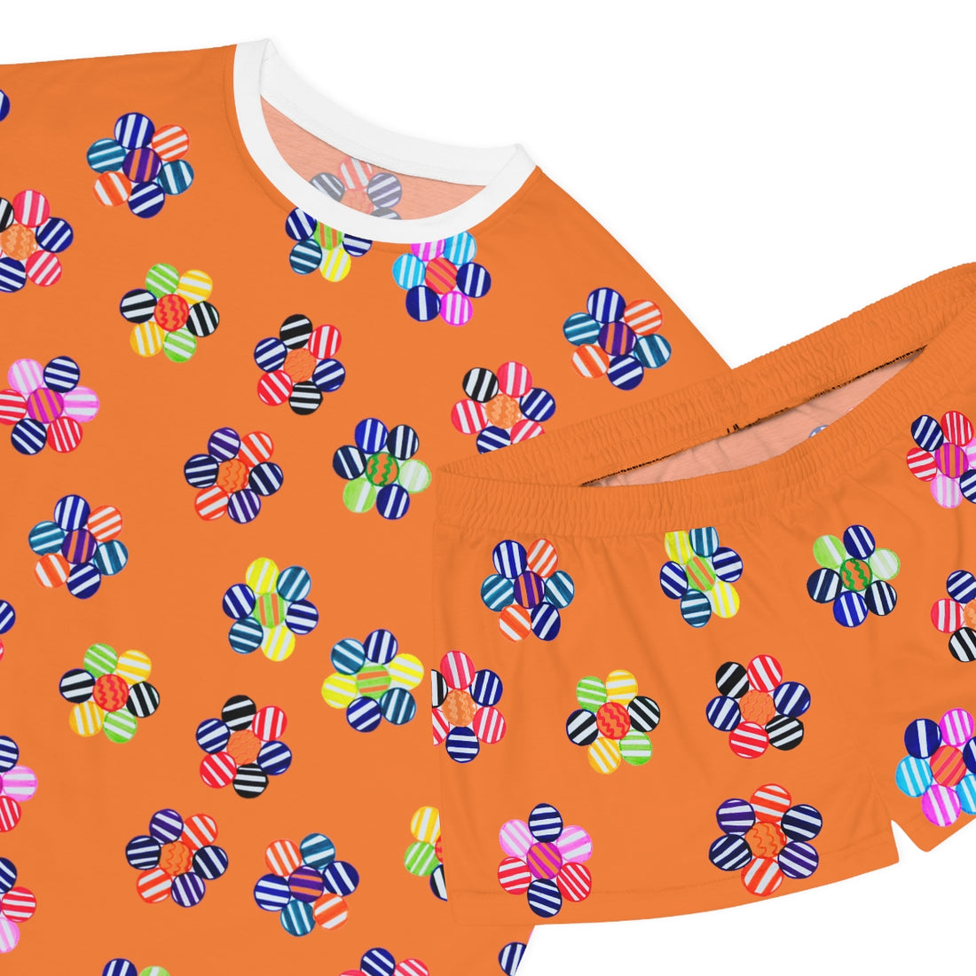 peach geometric floral shorts & t-shirt pajama set