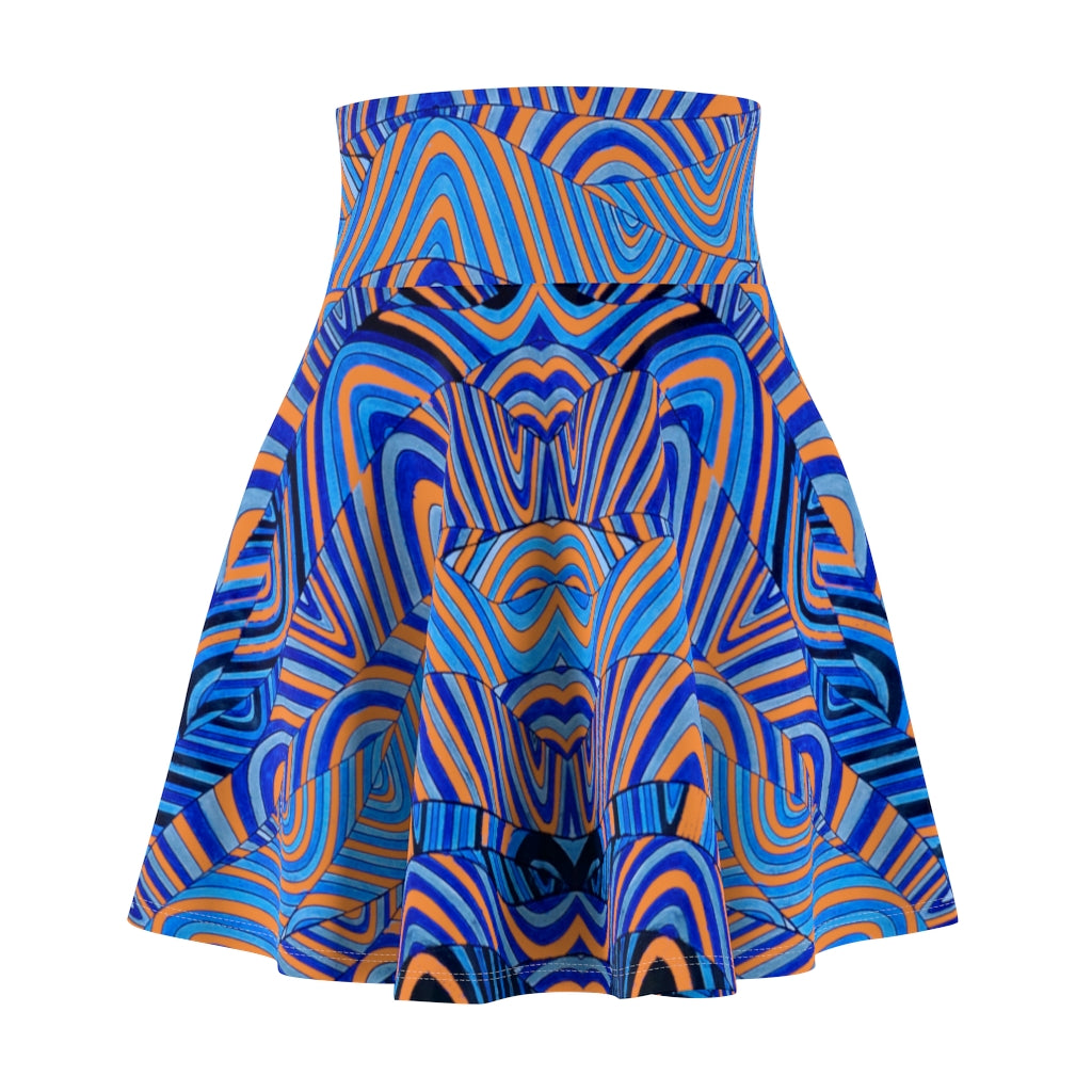 peach & blue psychedelic print skater skirt