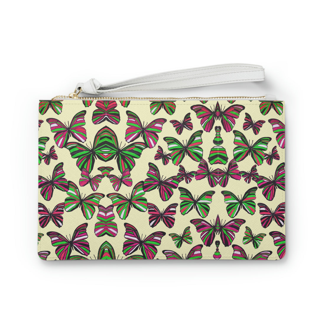 cream butterflies print clutch bag