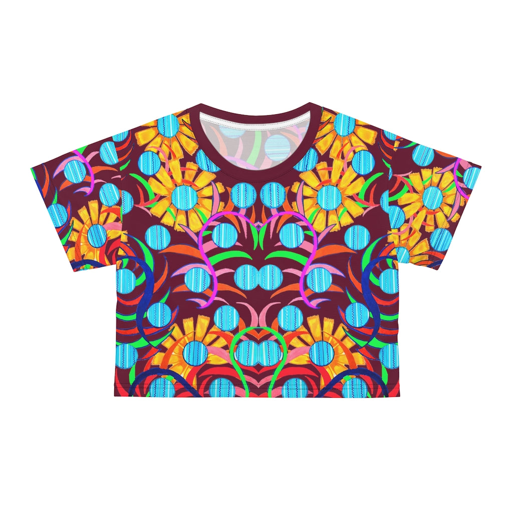 Marsala Sunflower AOP Crop Tee