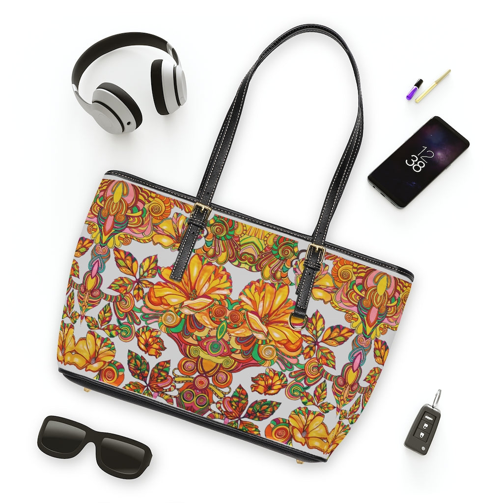 slate grey floral print tote bag