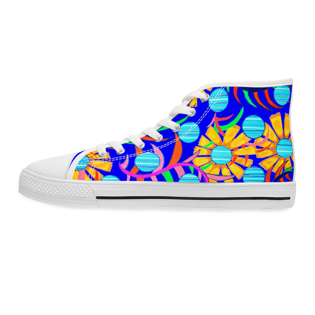 Electric Blue Sunflower Women's High Top Sneakers