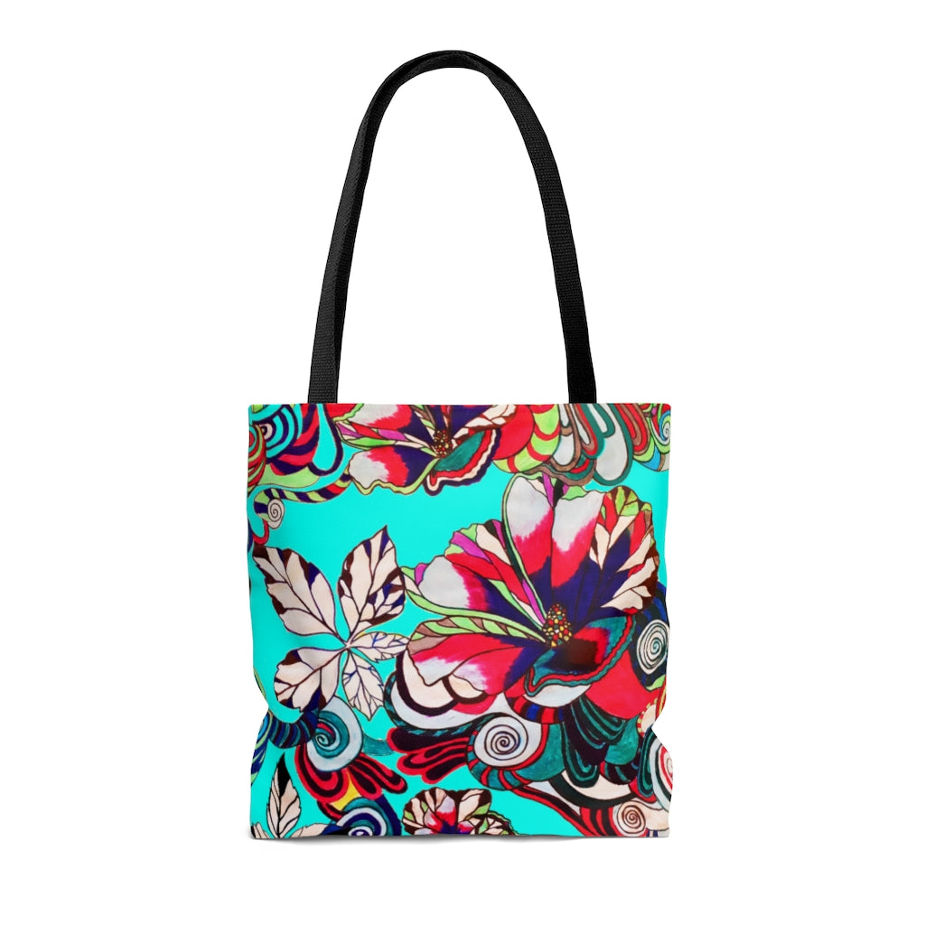 AOP Artsy Floral Pop Cyan Tote Bag