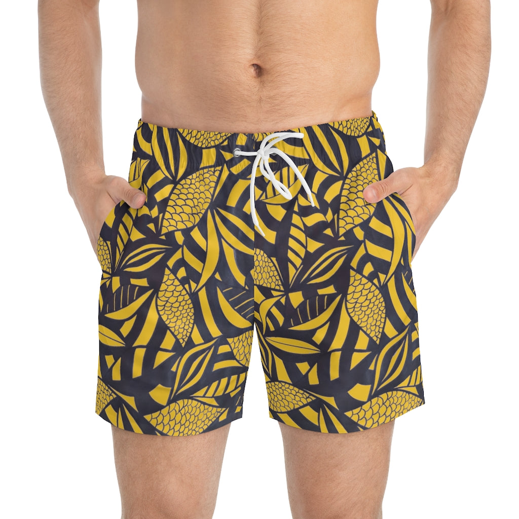 Yellow Tropical Minimalist Swimming Trunks