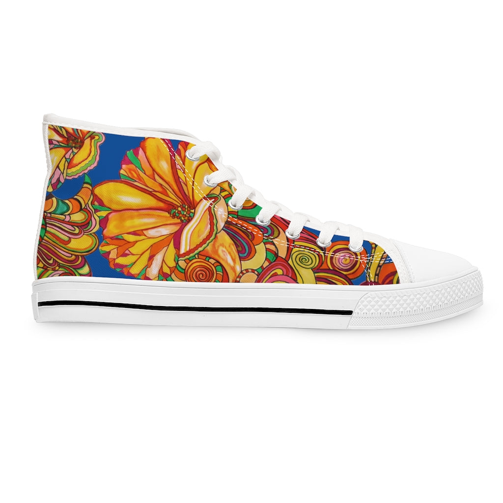 Royal Blue Artsy Floral Women's High Top Sneakers