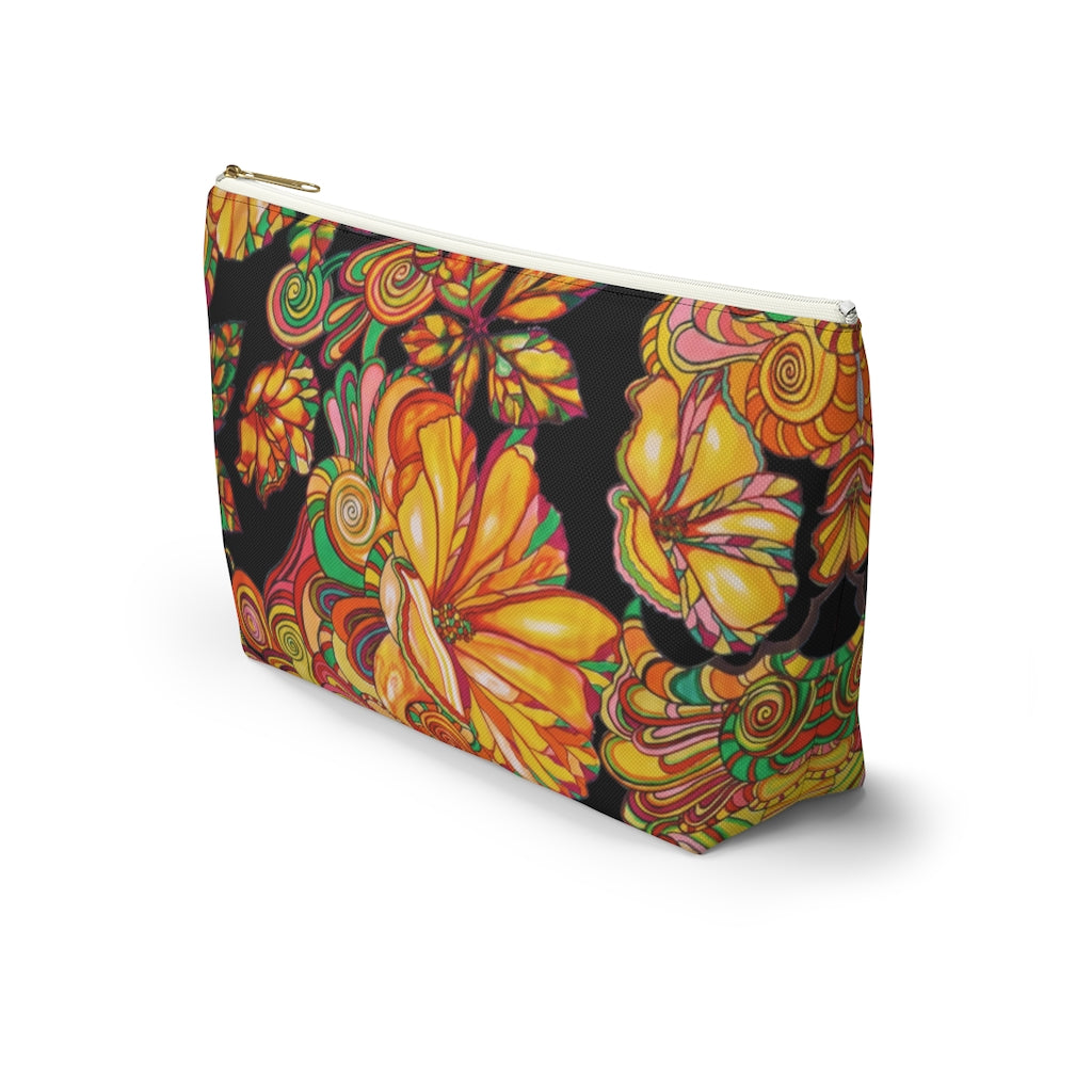 Black Artsy Floral Accessory Pouch