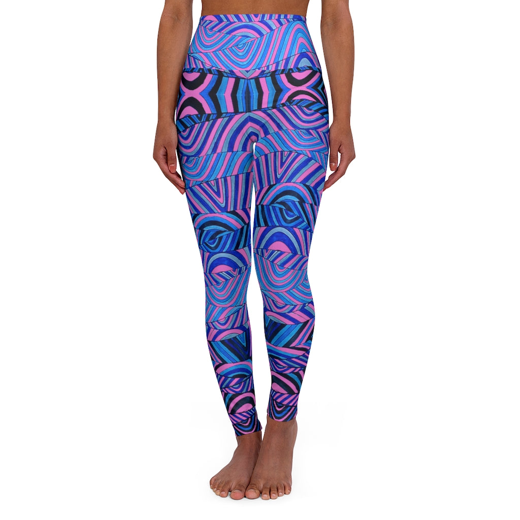 rose & blue psychedelic print yoga athleisure leggings for women