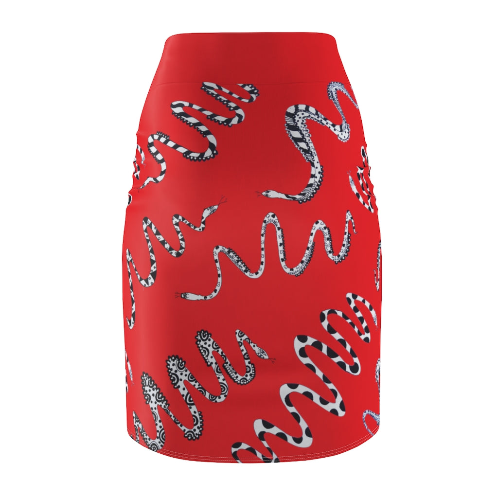 Red Snake Den Print Pencil Skirt