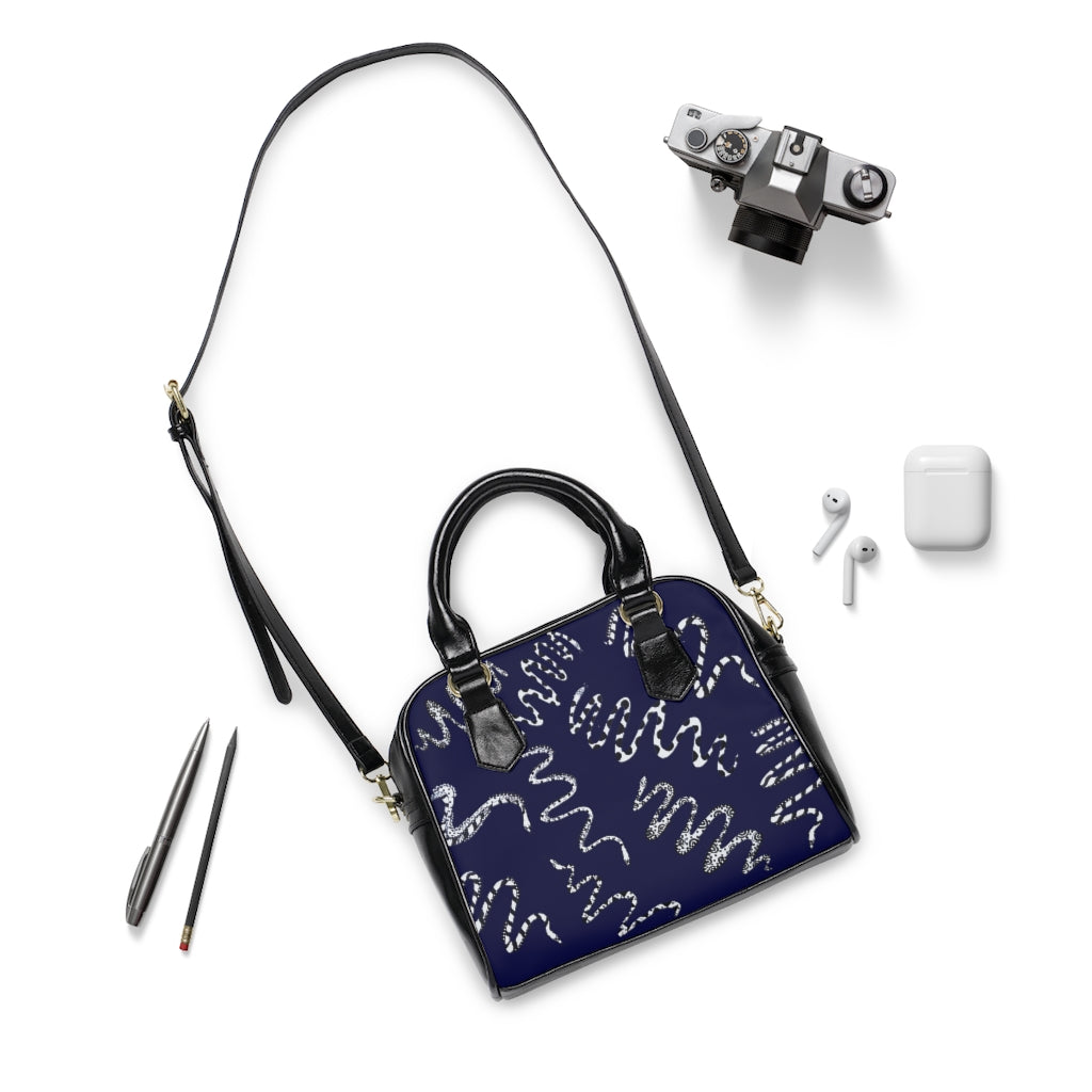 Navy Snake den AOP Handbag