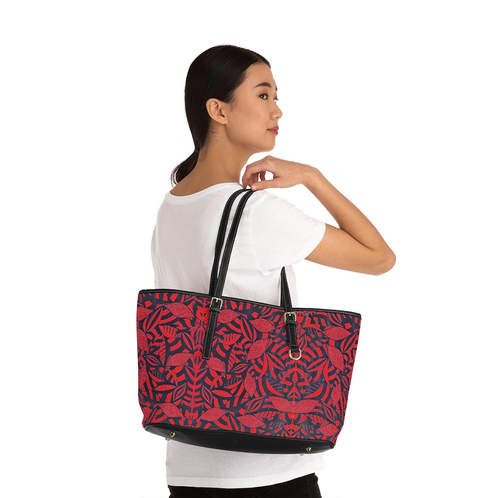 red tropical print tote