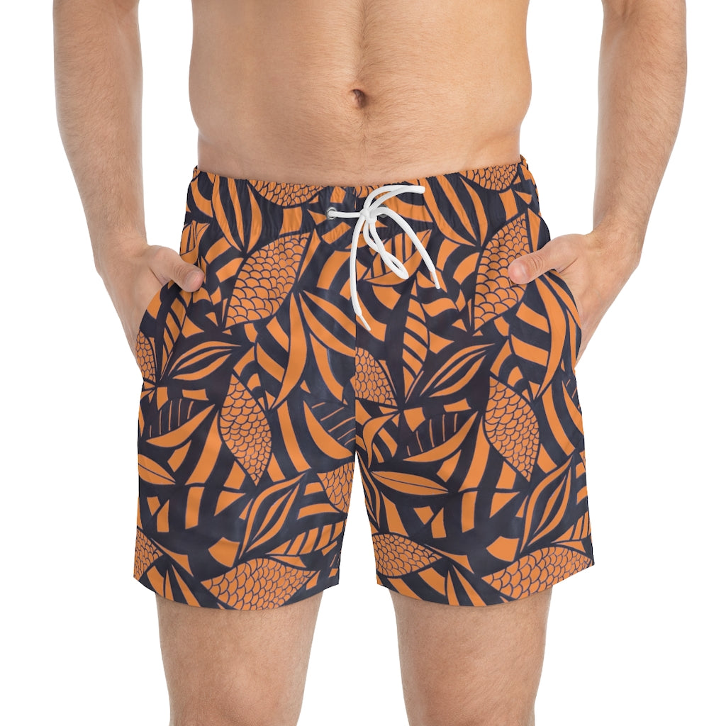 Orange tropical printed men's swimming trunks & swimming shorts by labelrara