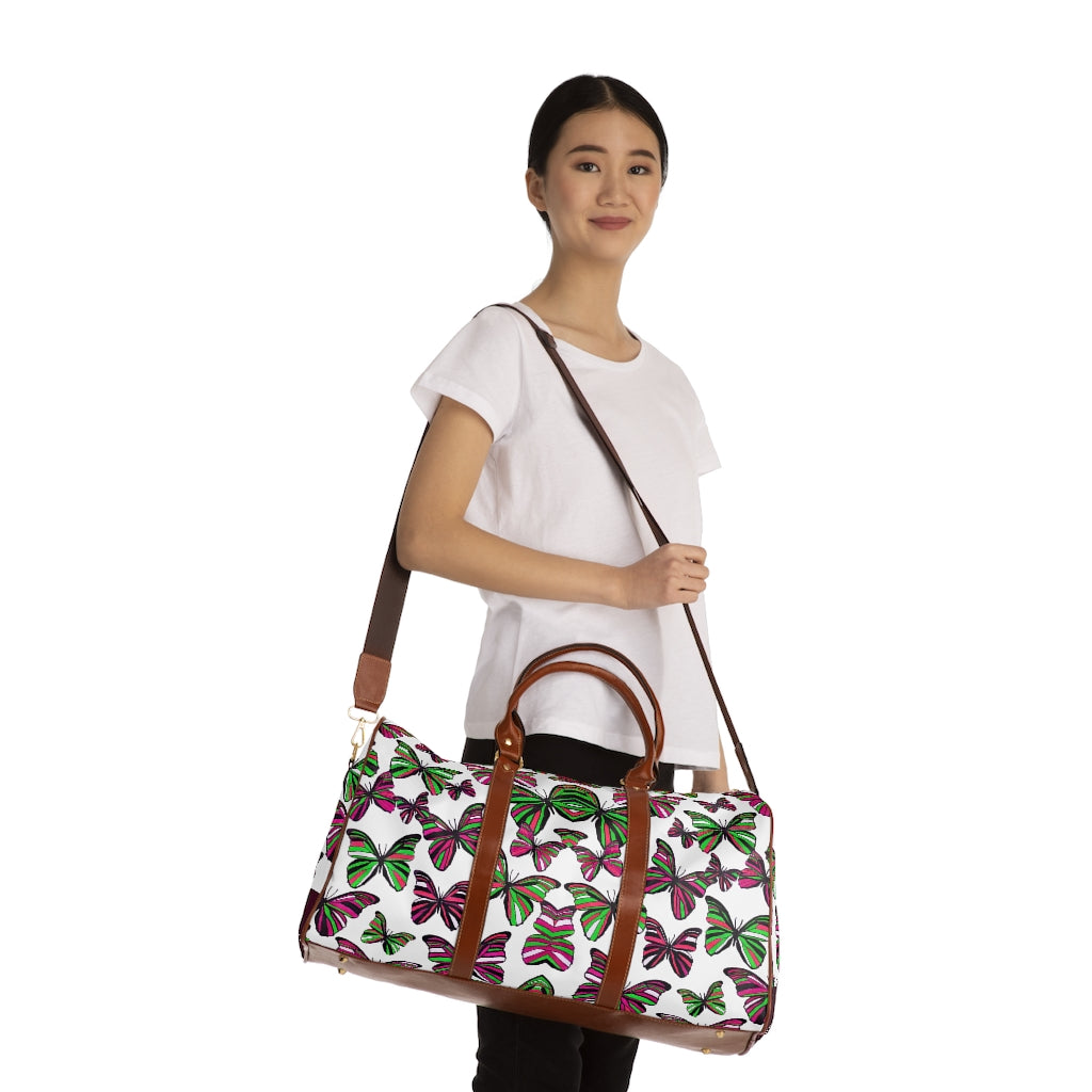 White Butterflies Waterproof AOP Travel Bag