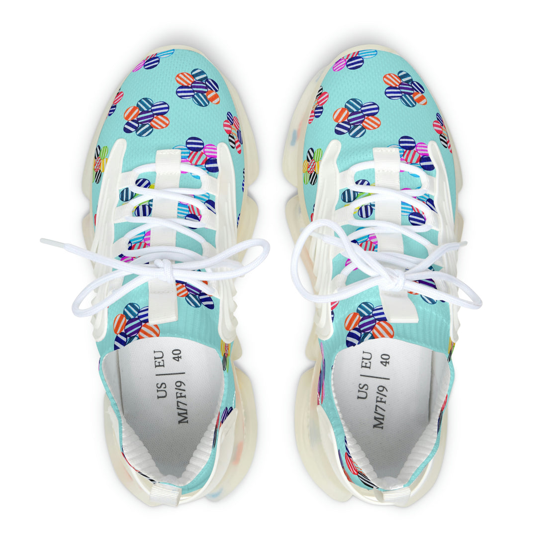 Icy Blue Candy Floral Printed OTT Women's Mesh Knit Sneakers